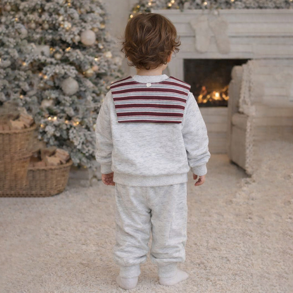 2 Pcs Grey Sweatshirt & Pants styled up with Muffler for Kids