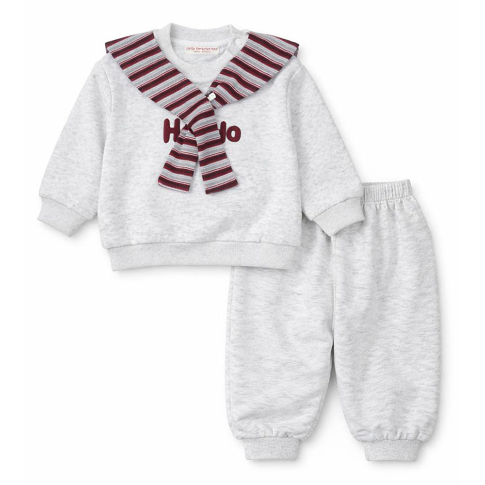2 Pcs Grey Sweatshirt & Pants styled up with Muffler for Kids