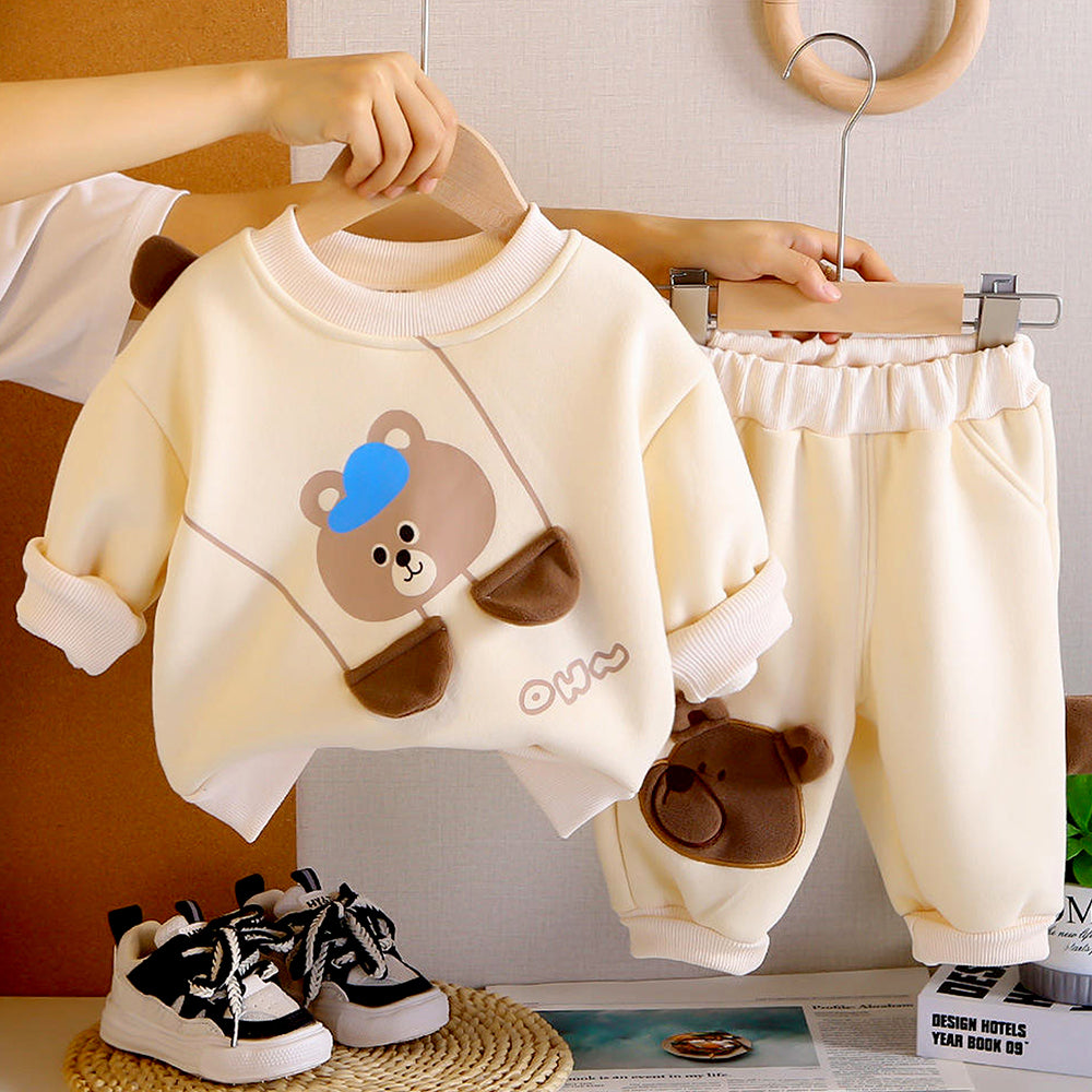 Ivory Bear 3D Legs 2pcs, Fleece winter Tracksuit Set for Kids