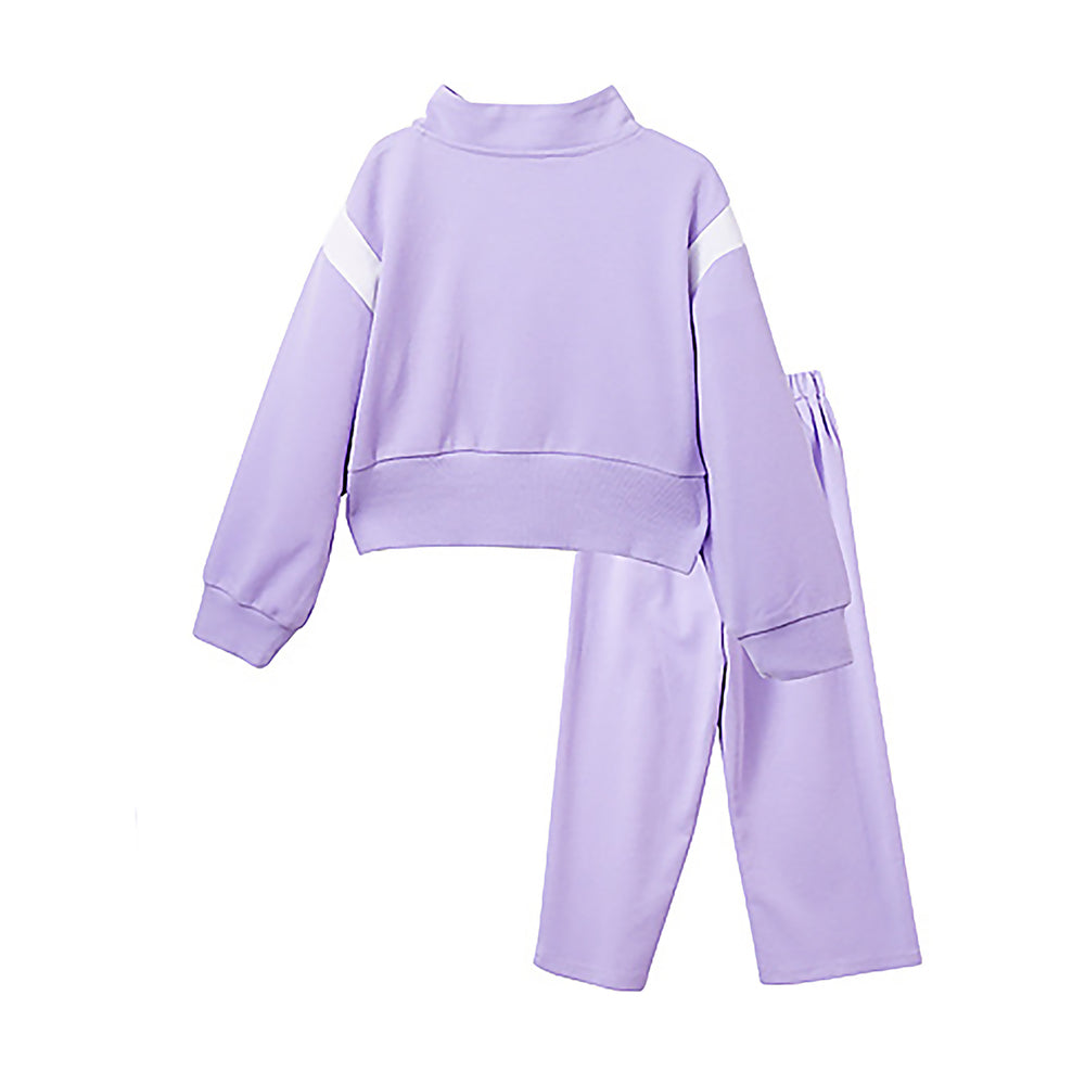 Casual Lilac & White Stripes 2Pcs Track Suit Set For Kids & Tweens