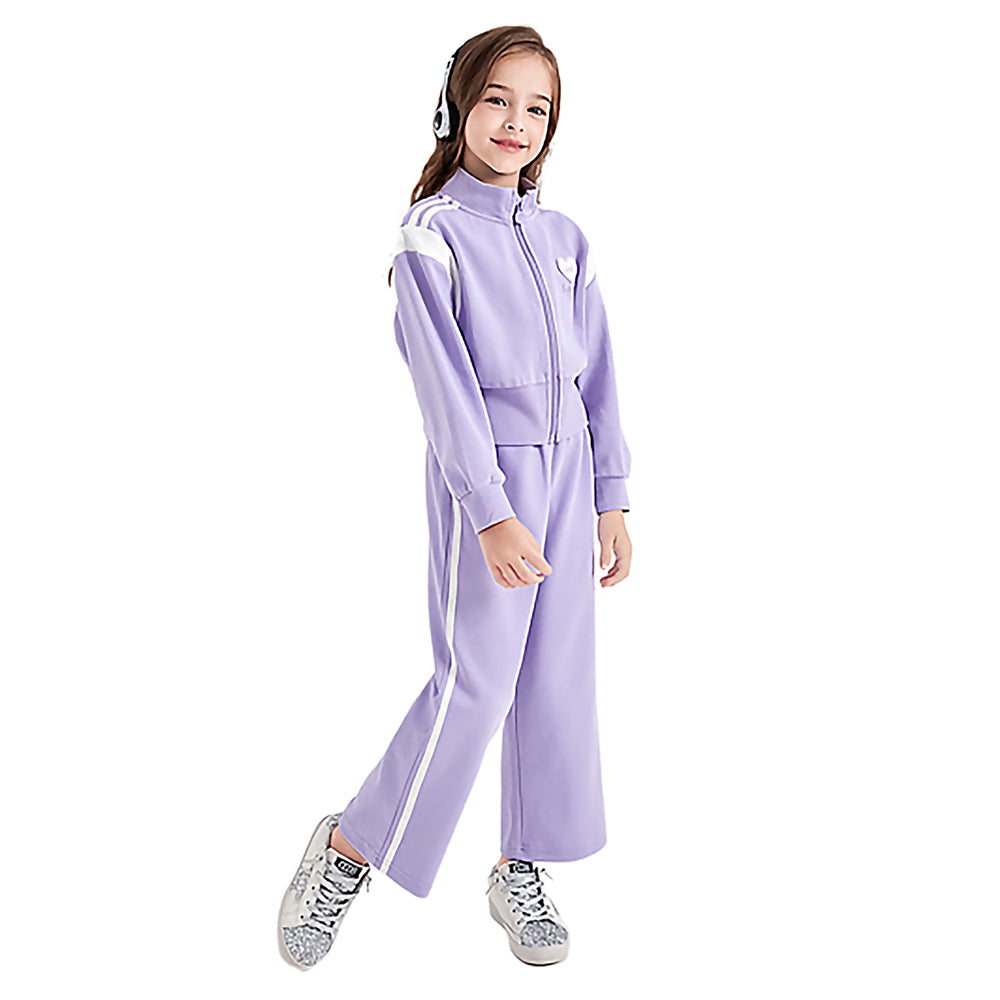 Casual Lilac & White Stripes 2Pcs Track Suit Set For Kids & Tweens
