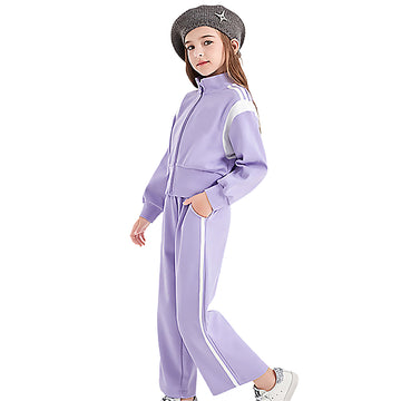 Casual Lilac & White Stripes 2Pcs Track Suit Set For Kids & Tweens