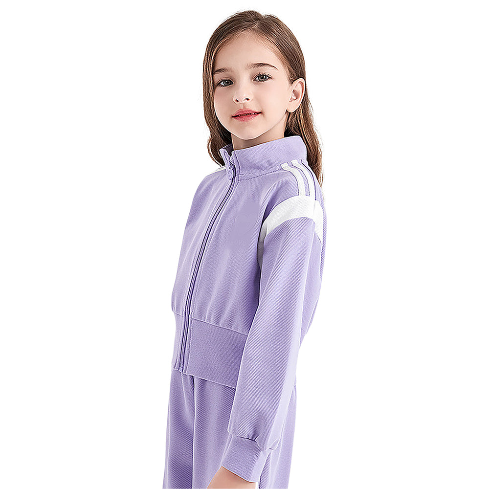 Casual Lilac & White Stripes 2Pcs Track Suit Set For Kids & Tweens