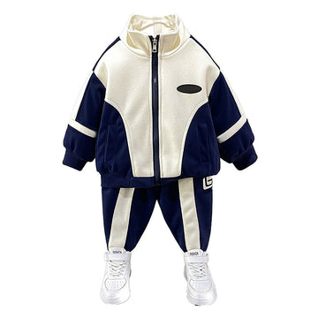 Casual Navy & Cream 2Pcs Track Suit Set For Boys,Kids & Tweens