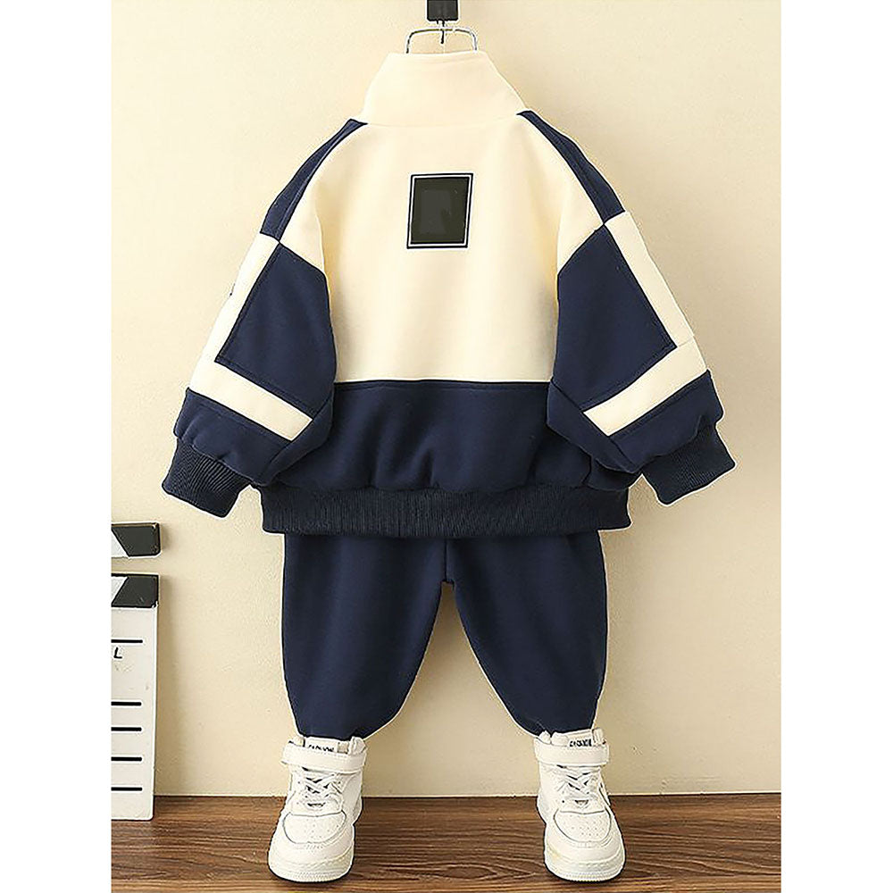 Casual Navy & Cream 2Pcs Track Suit Set For Boys,Kids & Tweens