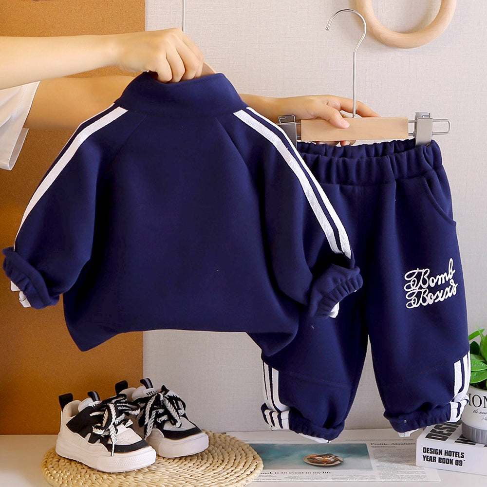Sporty Navy Tracksuit Set with Matching Sling Bag for Kids