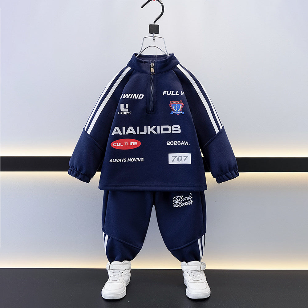 Sporty Navy Tracksuit Set with Matching Sling Bag for Kids