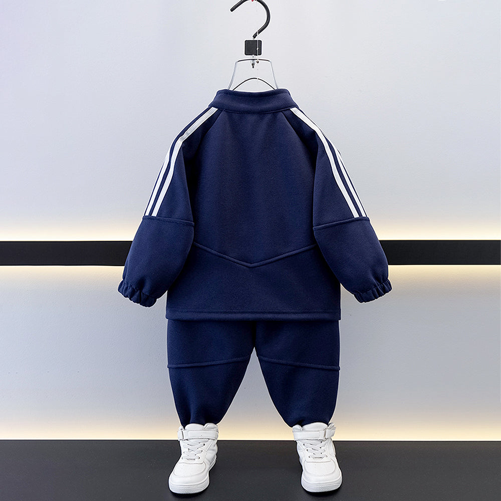 Sporty Navy Tracksuit Set with Matching Sling Bag for Kids