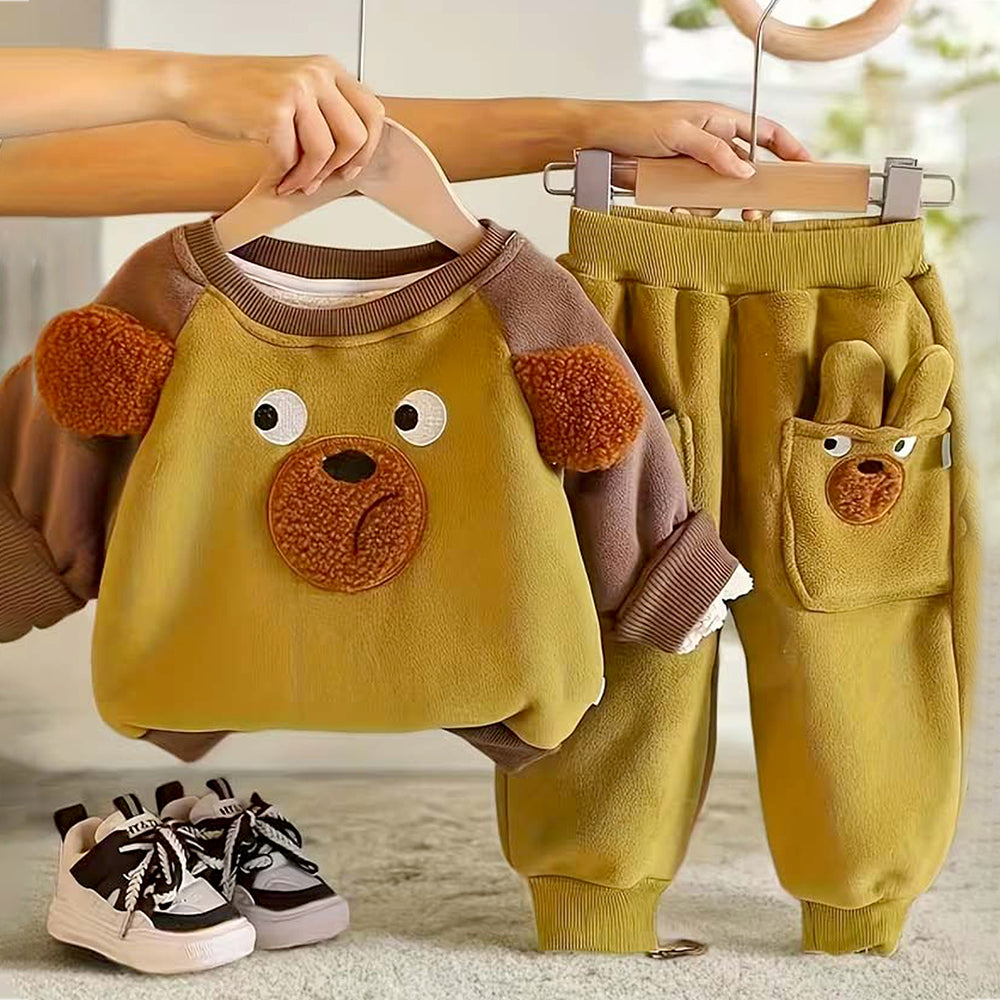 Olive Bear 3DEars 2pcs sherpa Winter Tracksuit Set for Kids