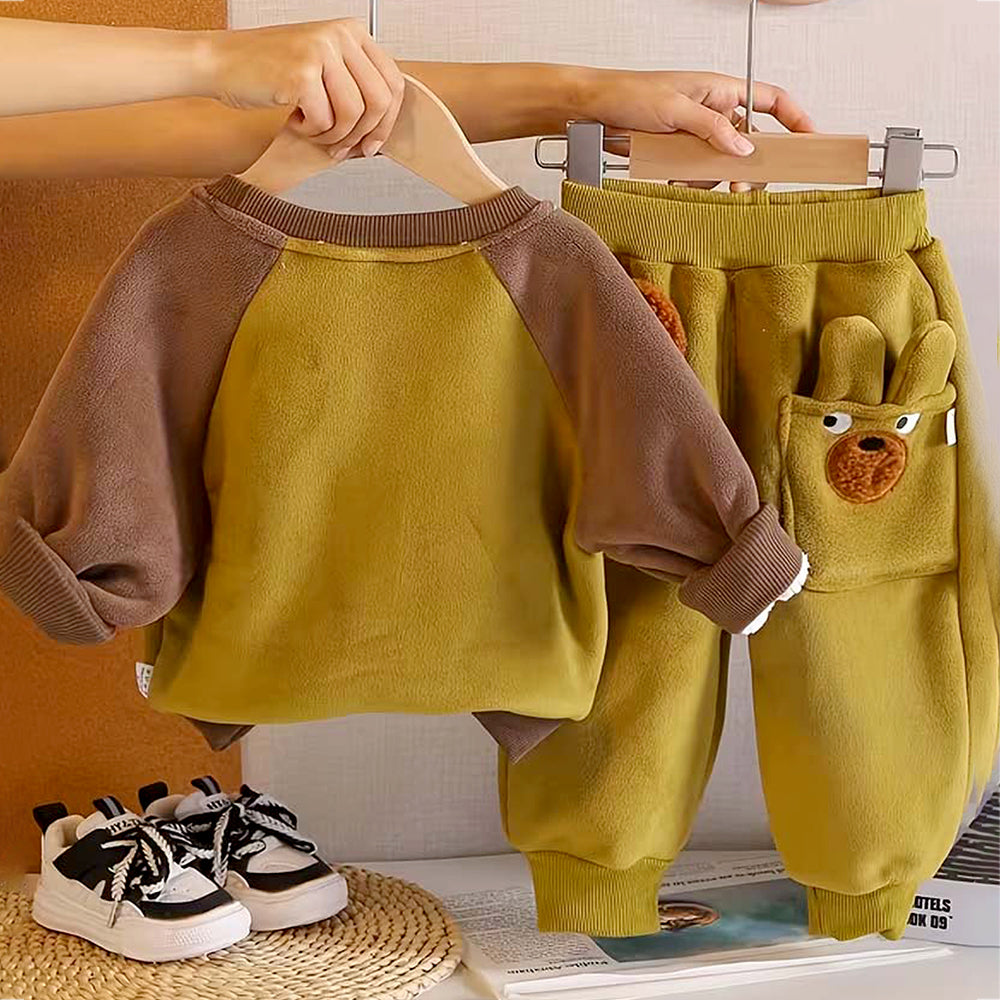 Olive Bear 3DEars 2pcs sherpa Winter Tracksuit Set for Kids