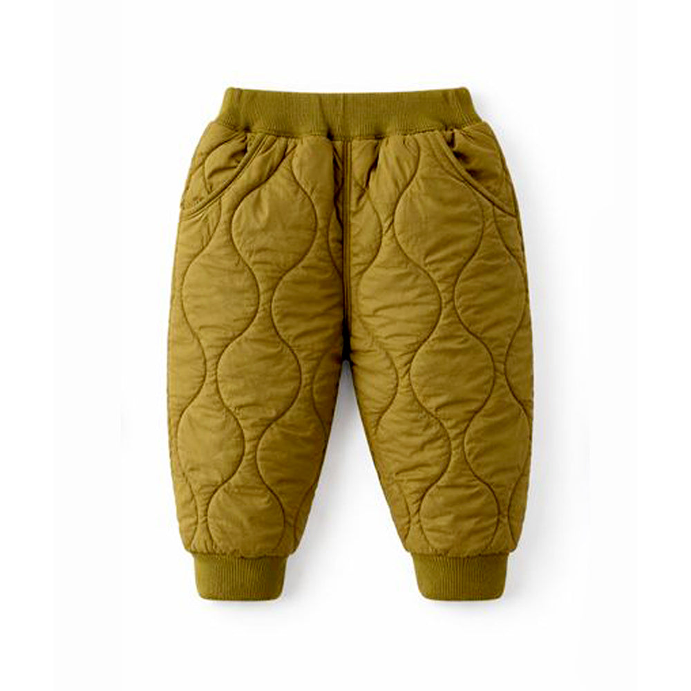 2 Pcs Olive Quilted Puffer Winter Jacket with Pants Co-ords set for Kids
