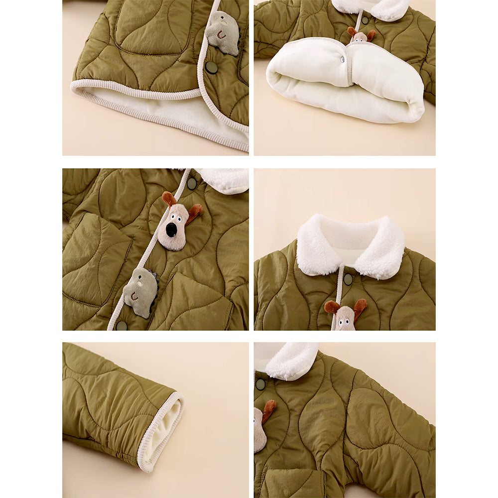 2 Pcs Olive Quilted Puffer Winter Jacket with Pants Co-ords set for Kids