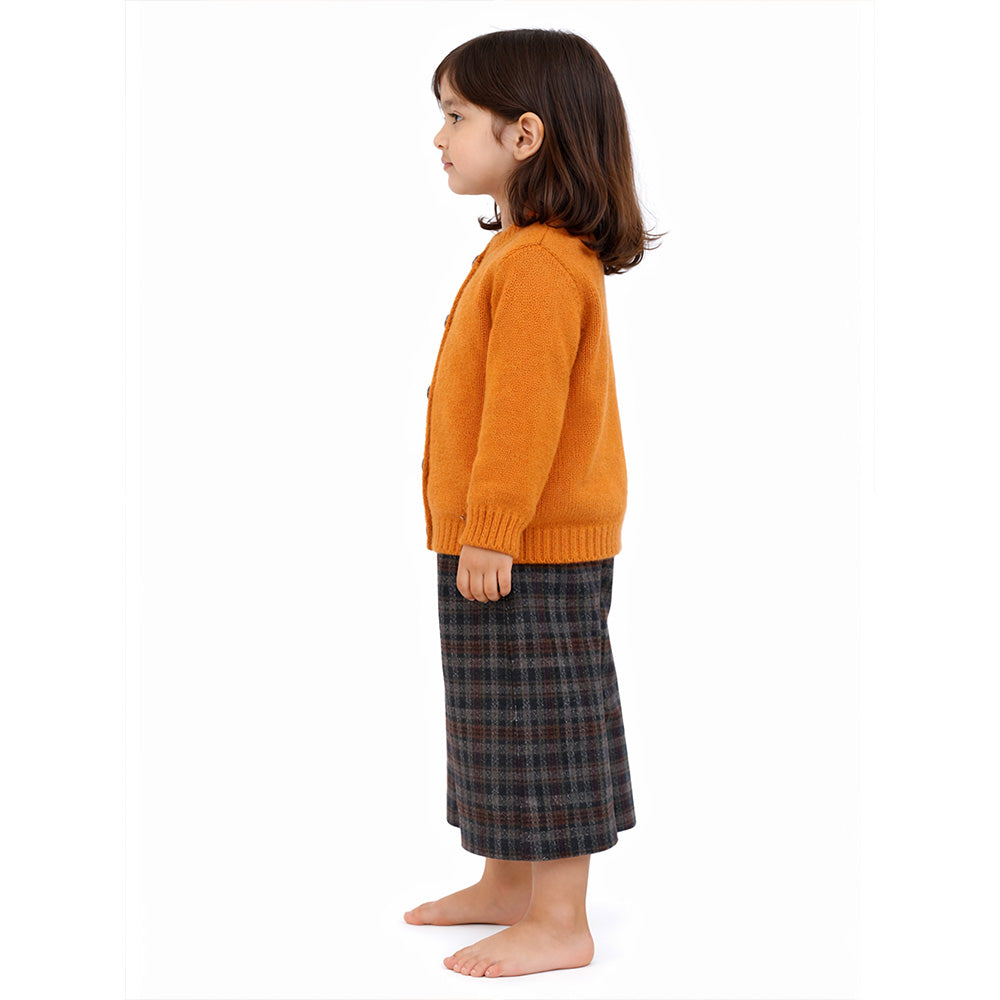 2 Pcs Orange Sweatshirt with Grey Checkered wide-Leg Three fourth styled Pants for Kids