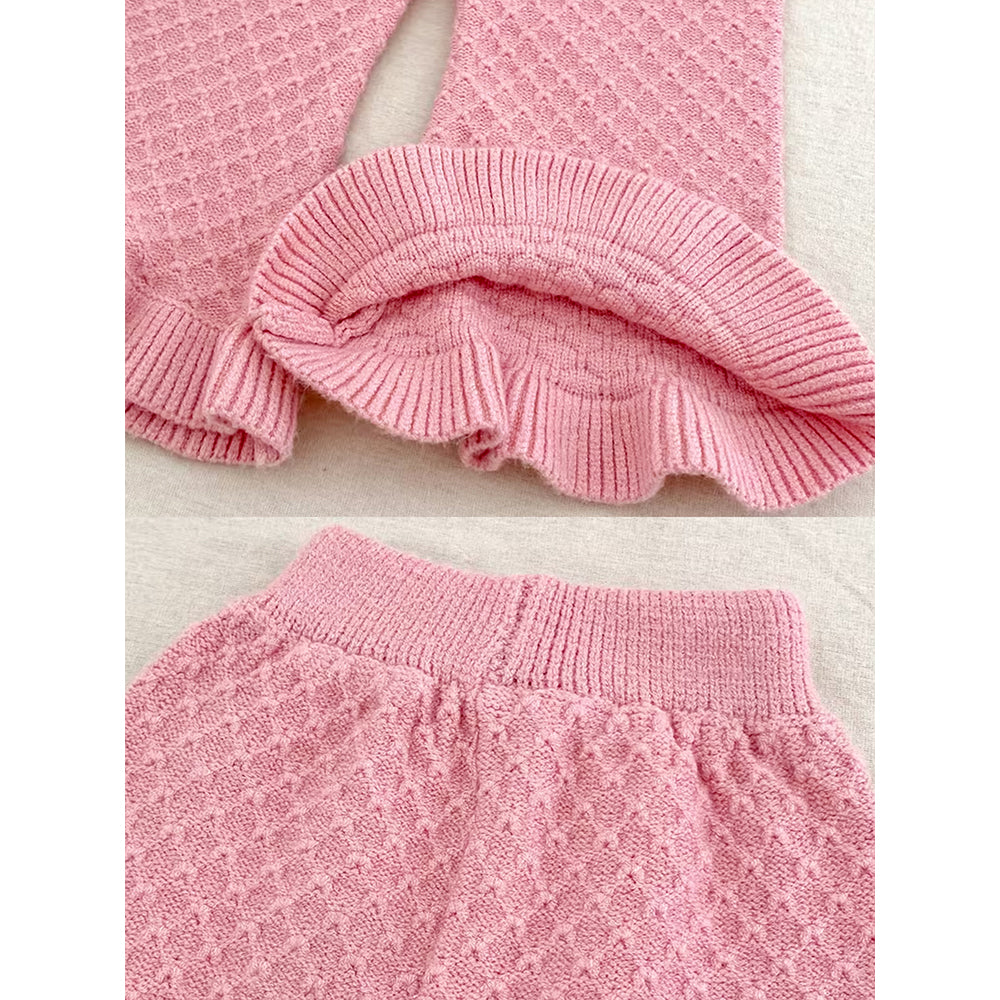 2 Pcs Peach Sailor Neck Sweater Top & Flare Pant, Winterwear co-ord set for Girls