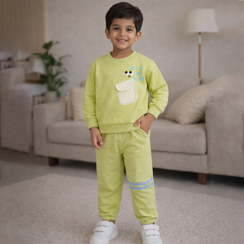 "Let's Play" Green 2pcs, fleece winter Tracksuit Set for Kids