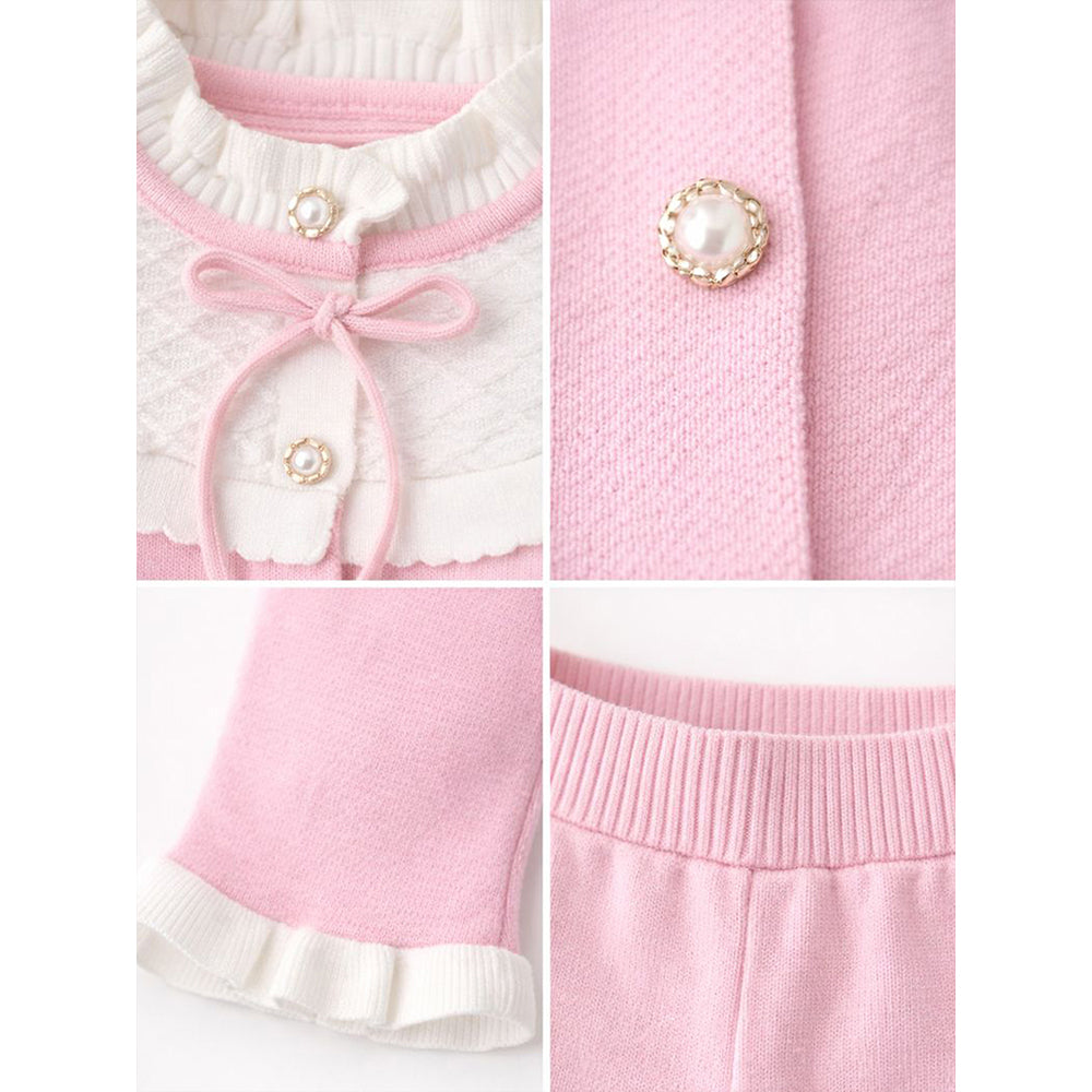 2 Pcs Pink Bib Neck Style Sweater Top & Flare Pant, Winterwear co-ord set for Girls