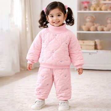 Pink Quilted High Neck Sherpa Winter 2pcs set for kids