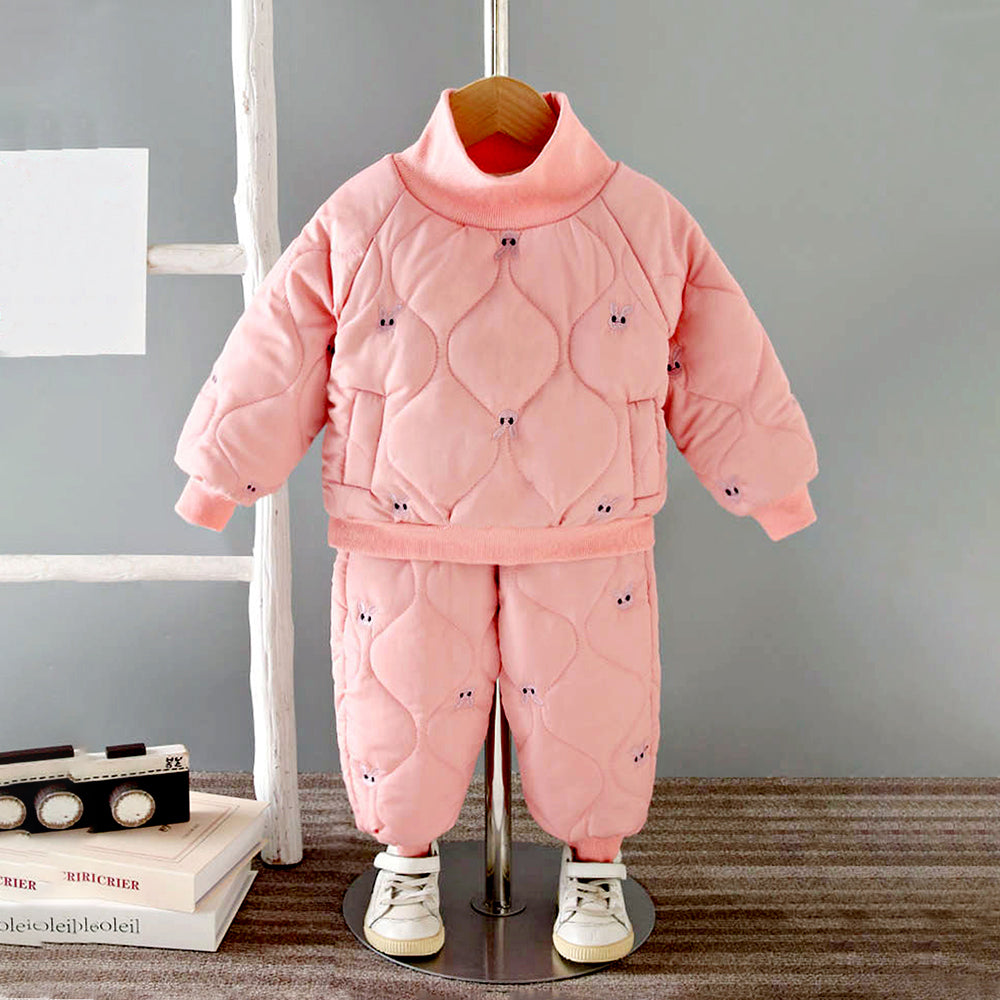 Pink Quilted High Neck Sherpa Winter 2pcs set for kids