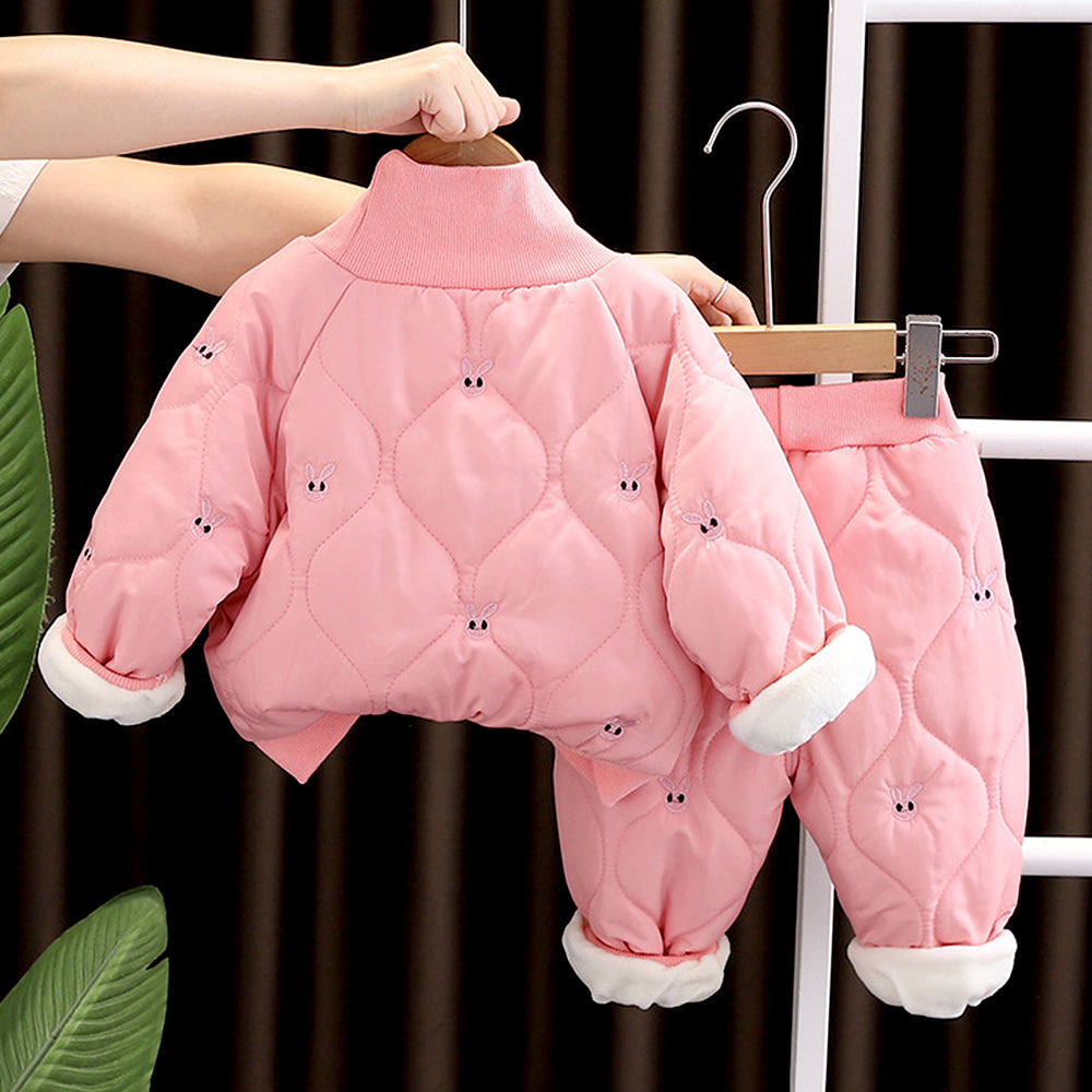 Pink Quilted High Neck Sherpa Winter 2pcs set for kids