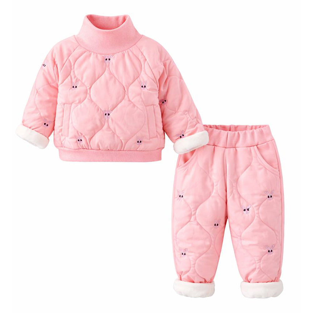 Pink Quilted High Neck Sherpa Winter 2pcs set for kids