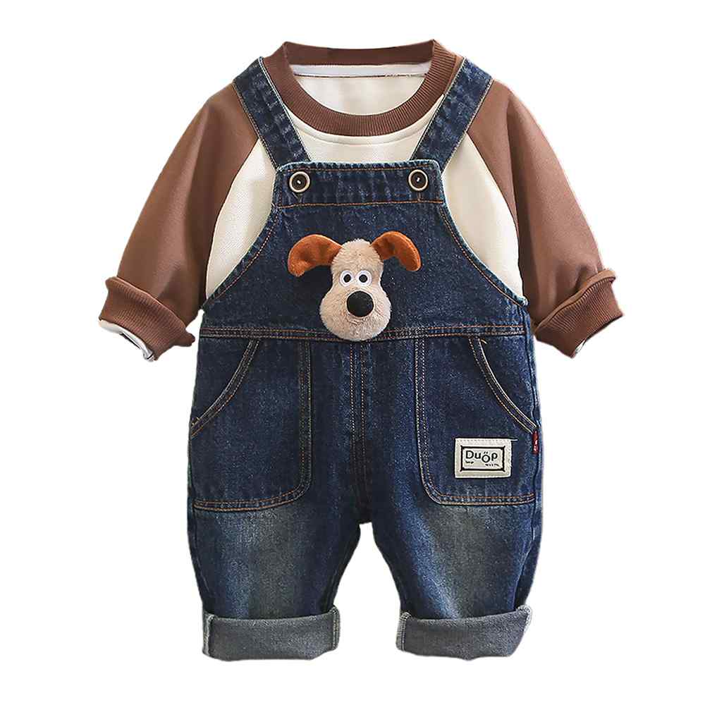 2pcs Puppy Broach Denim Dungary for Toddlers and Kids, all season wear