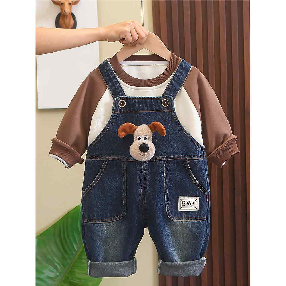 2pcs Puppy Broach Denim Dungary for Toddlers and Kids, all season wear