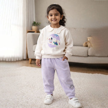 Cream and Purple Strawberry Print Sweatshirt & Pants 2pcs set for Kids