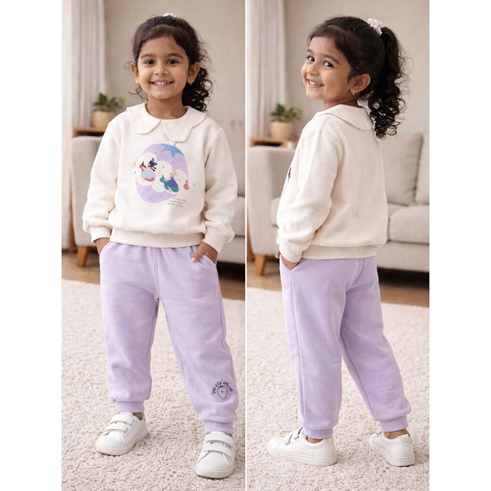 Cream and Purple Strawberry Print Sweatshirt & Pants 2pcs set for Kids