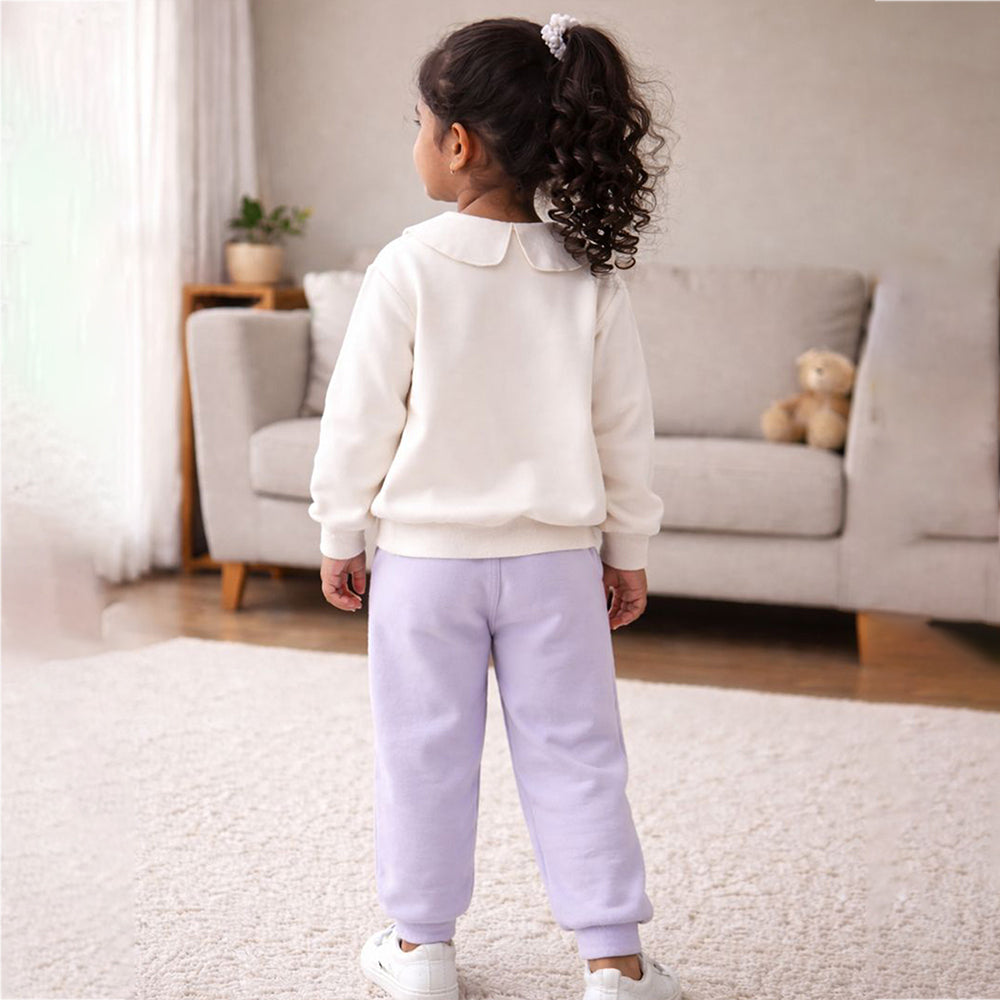 Cream and Purple Strawberry Print Sweatshirt & Pants 2pcs set for Kids
