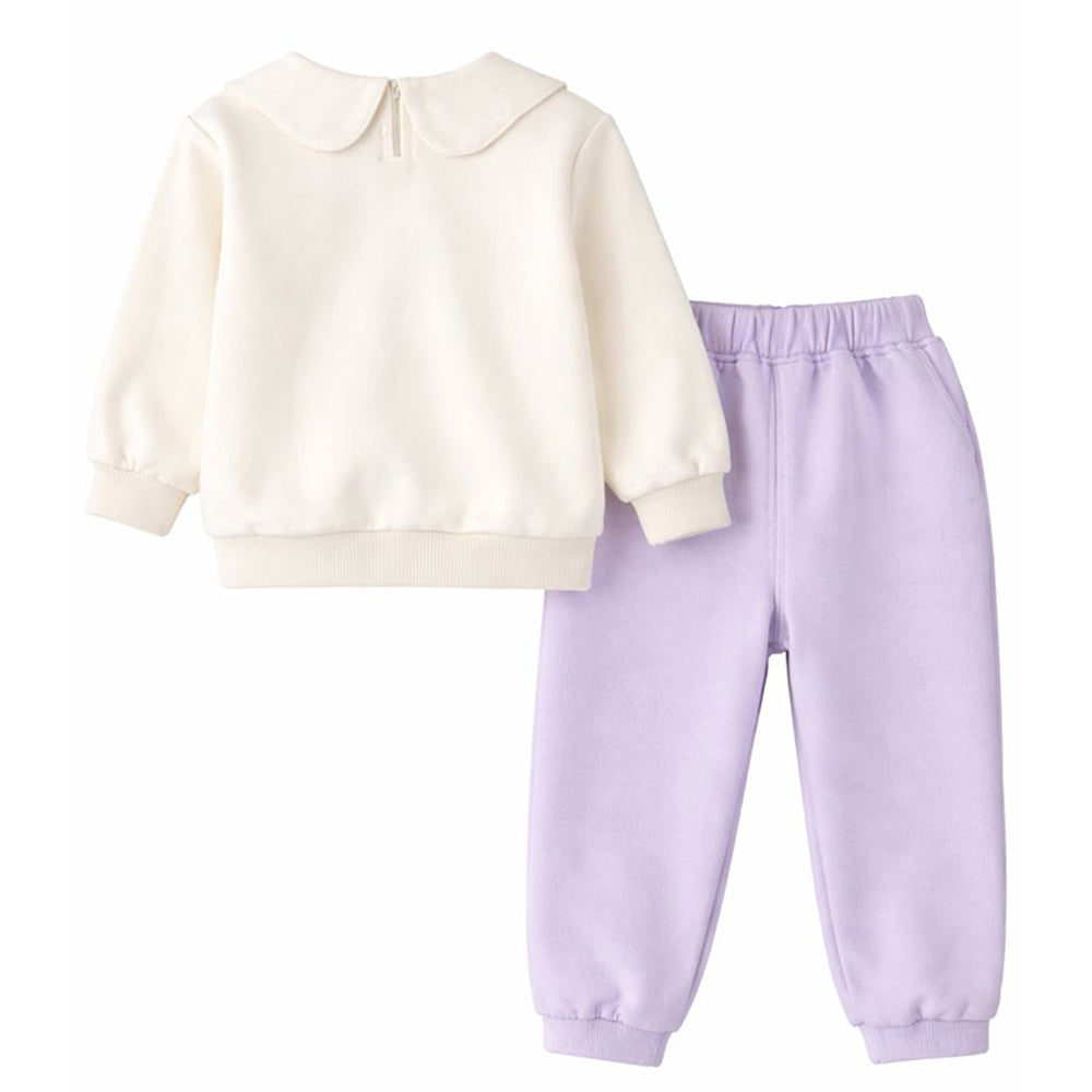 Cream and Purple Strawberry Print Sweatshirt & Pants 2pcs set for Kids