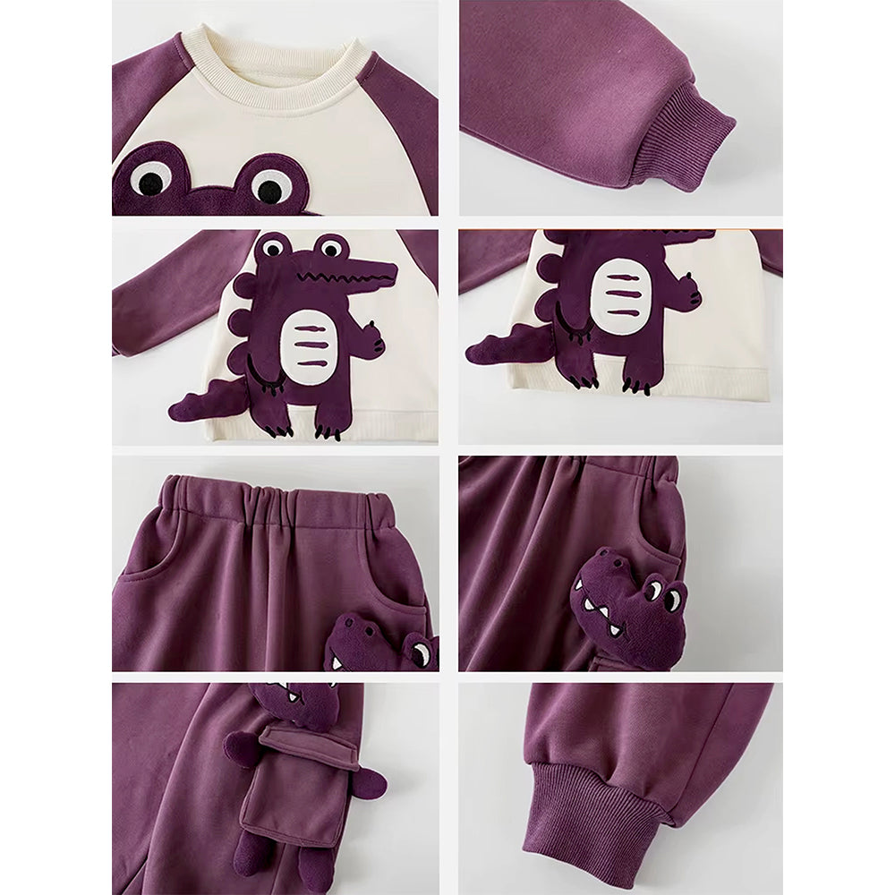 Purple Croc Pocket Fleece Winter Tracksuit Set for Kids