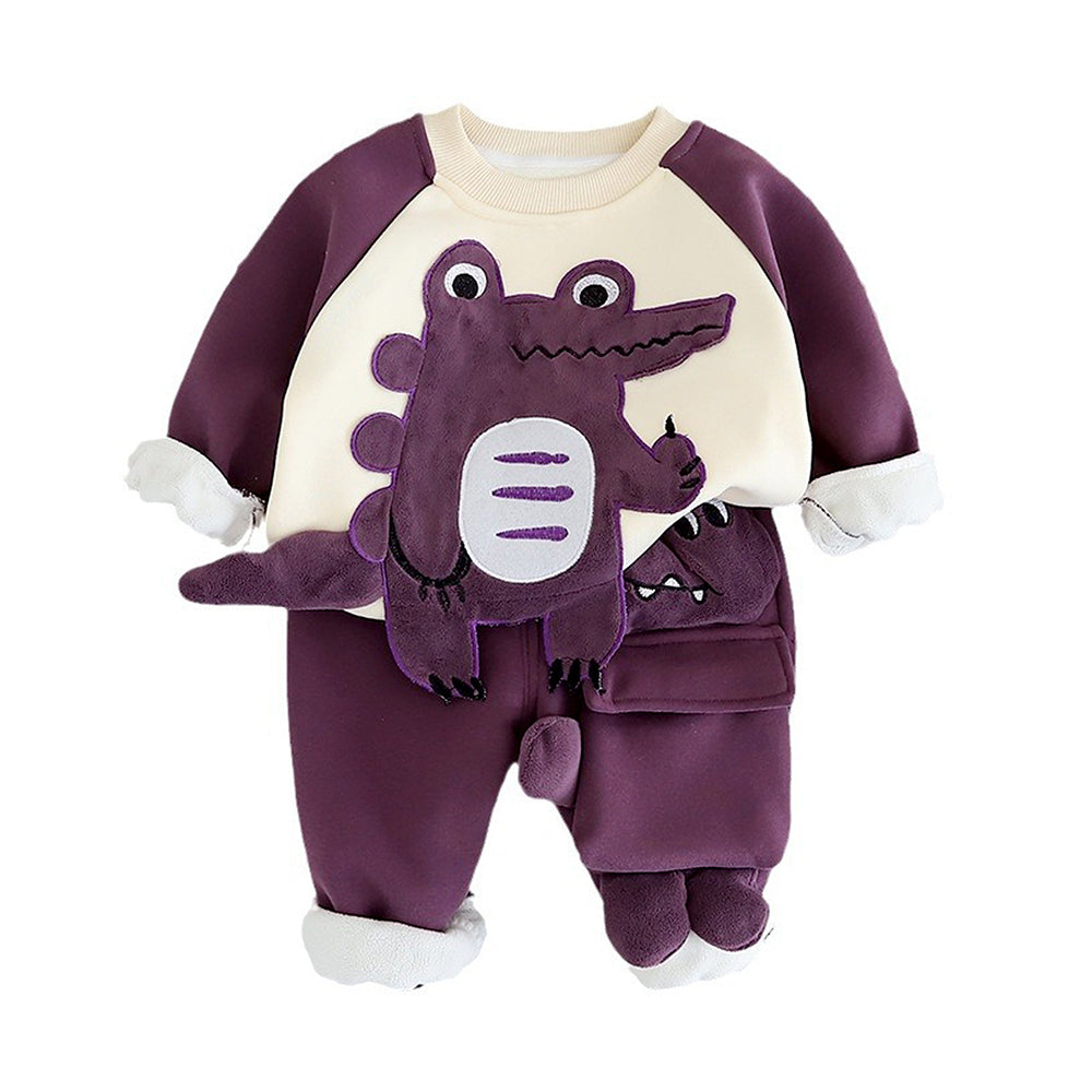 Purple Croc Pocket Fleece Winter Tracksuit Set for Kids