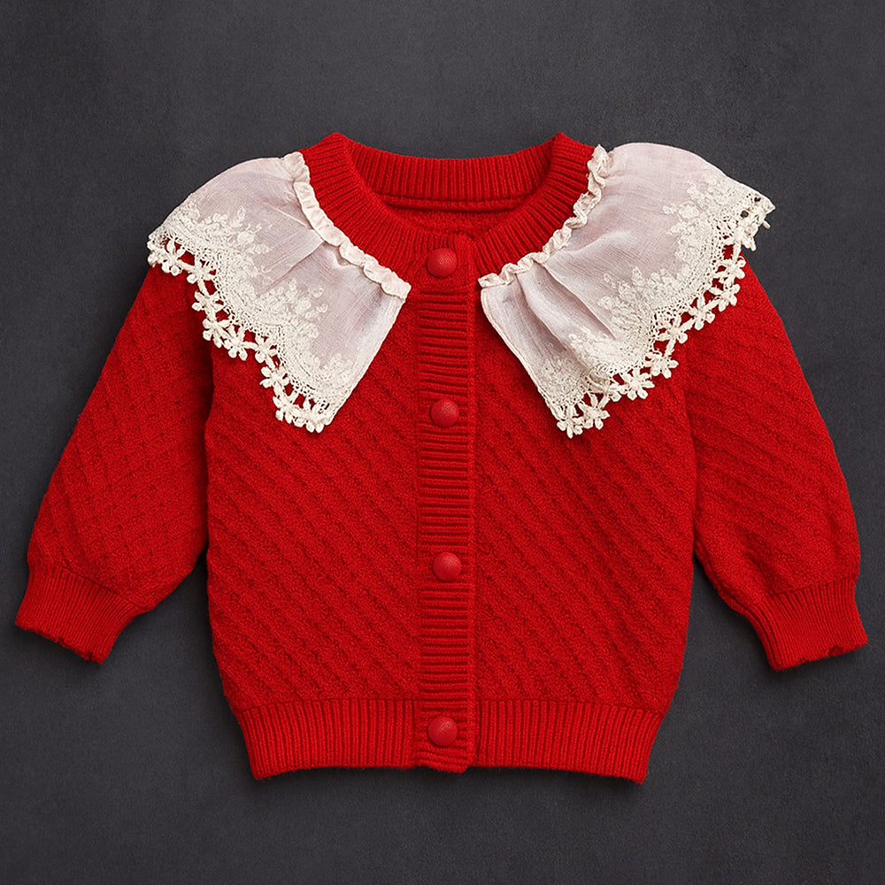 2 Pcs Red Sailor Neck Sweater Top & Flare Pant, Winterwear set for Girls