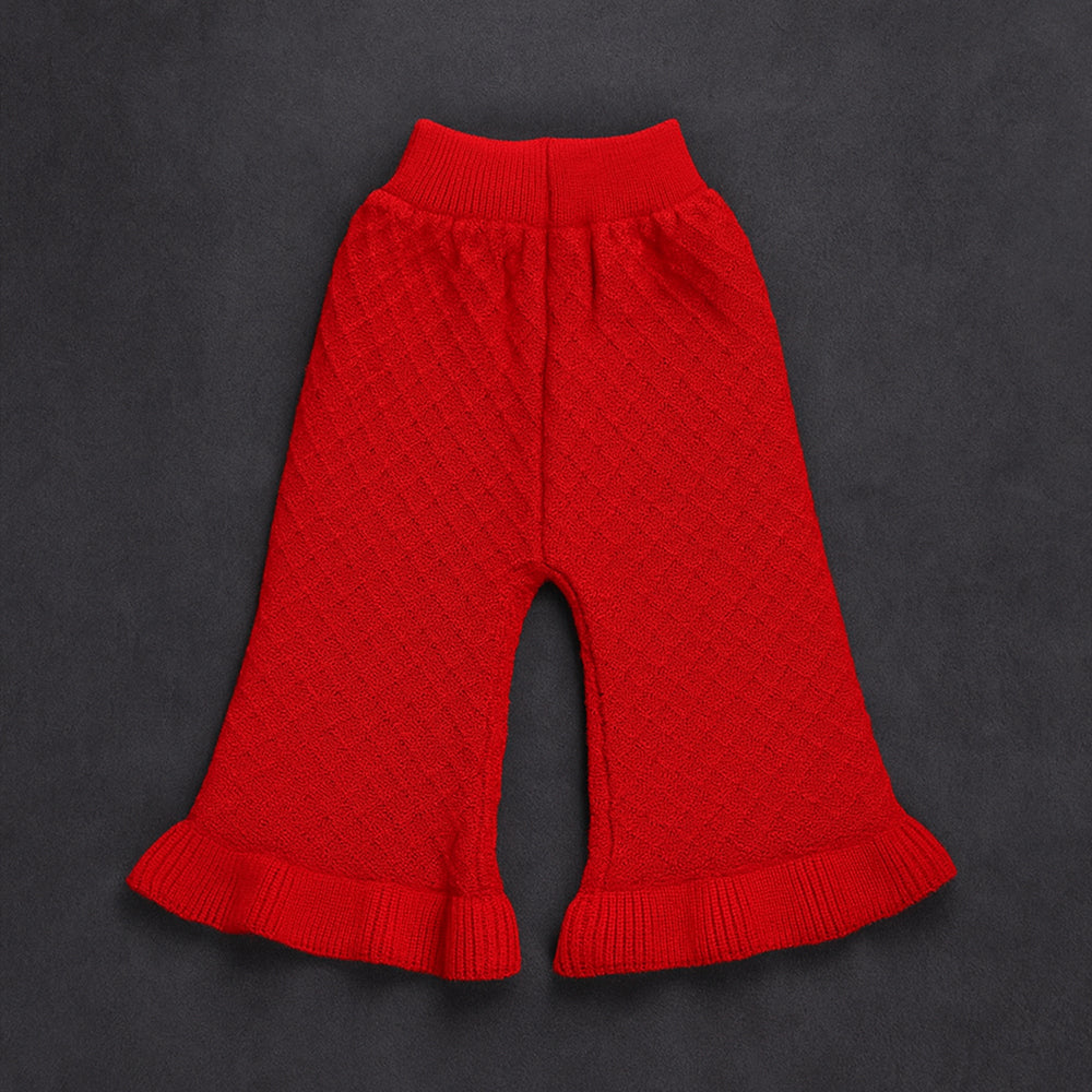 2 Pcs Red Sailor Neck Sweater Top & Flare Pant, Winterwear set for Girls