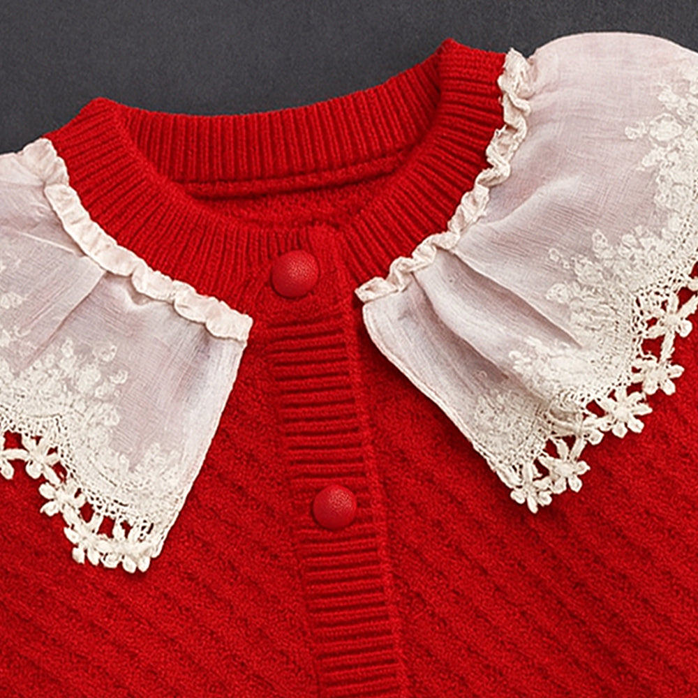 2 Pcs Red Sailor Neck Sweater Top & Flare Pant, Winterwear set for Girls