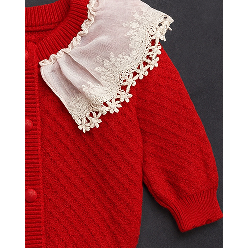 2 Pcs Red Sailor Neck Sweater Top & Flare Pant, Winterwear set for Girls