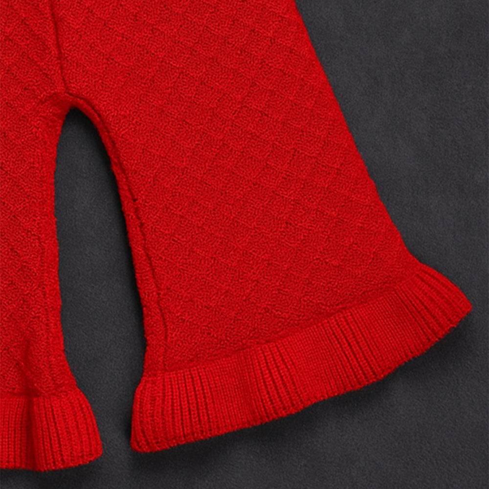 2 Pcs Red Sailor Neck Sweater Top & Flare Pant, Winterwear set for Girls
