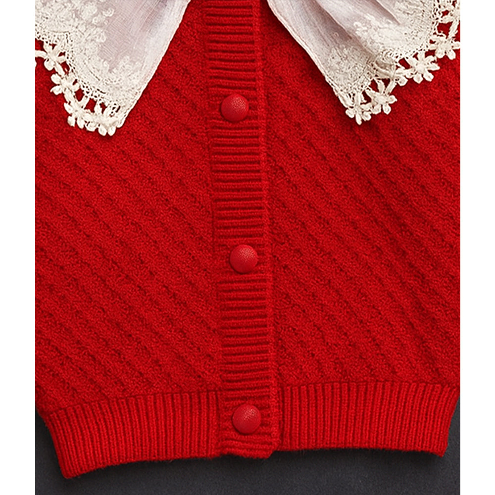 2 Pcs Red Sailor Neck Sweater Top & Flare Pant, Winterwear set for Girls