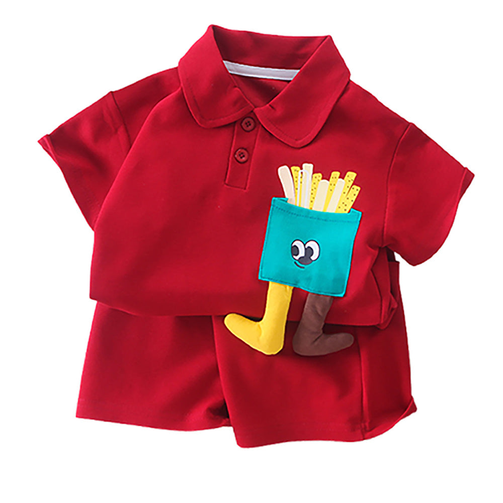 Red French Fries Themed 2 Pcs Shorts Set For Toddlers And Kids