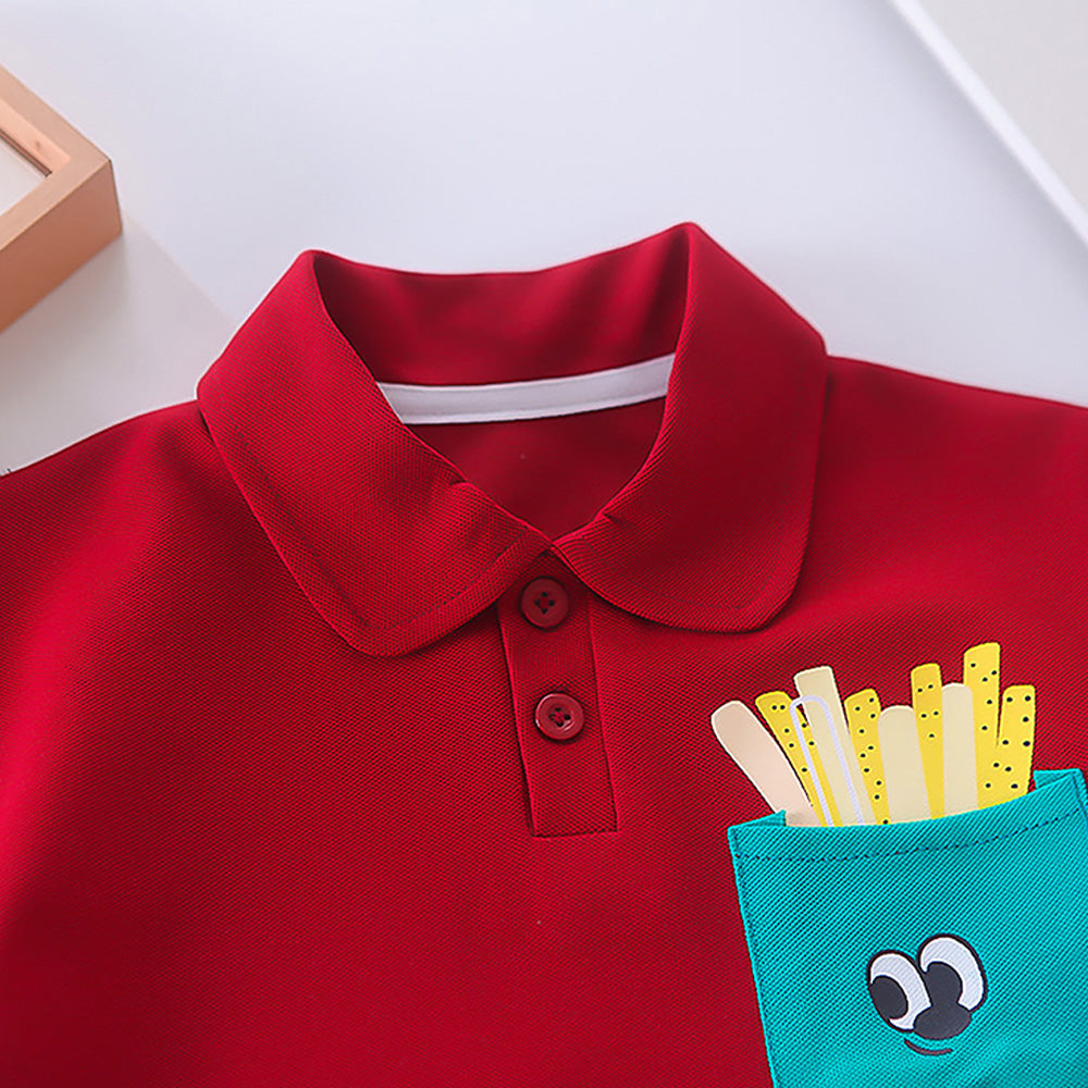 Red French Fries Themed 2 Pcs Shorts Set For Toddlers And Kids