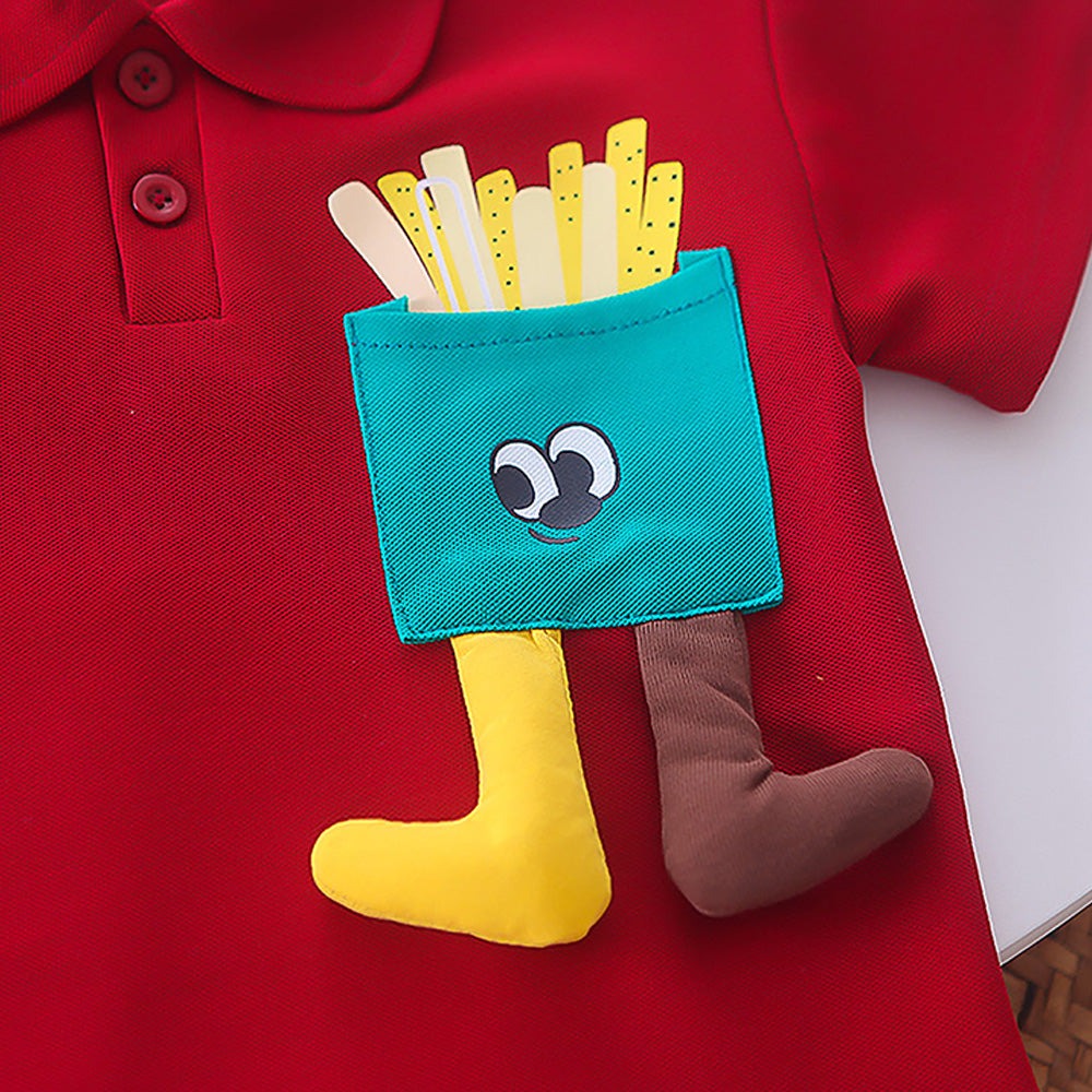 Red French Fries Themed 2 Pcs Shorts Set For Toddlers And Kids