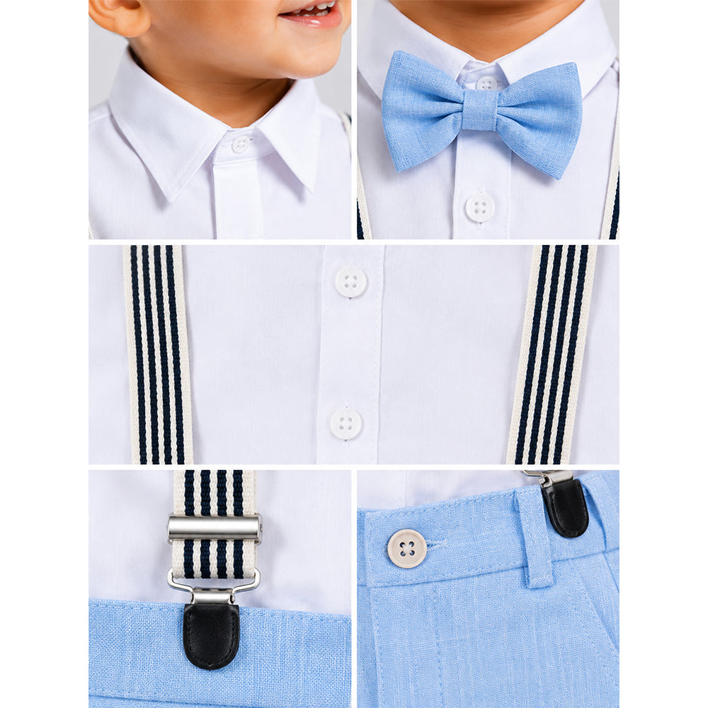 White Shirt & Pastel Blue Shorts 2 Pcs Suspender with Bow Tie Partywear set for Boys