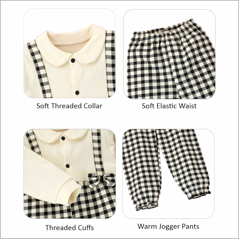 2pcs Black Checks Long Frock style Top with matching full Pants