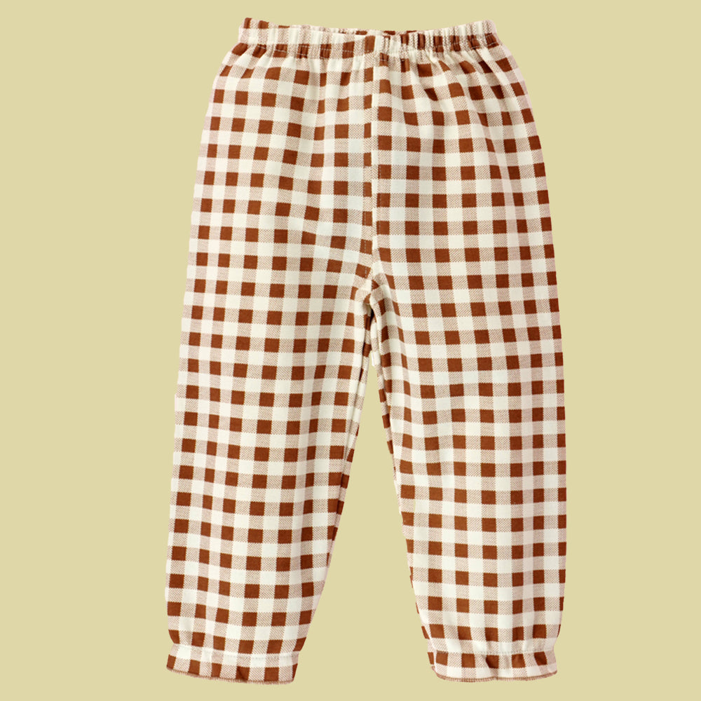 2pcs Brown Checks Long Frock style Top with matching full Pants