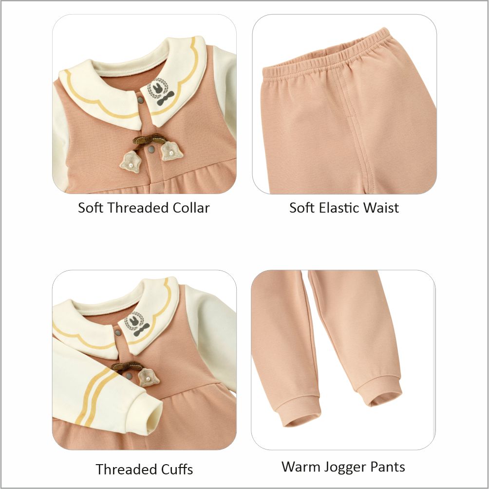 2pcs Peach Scalloped Long Frock style Top with matching full Pants