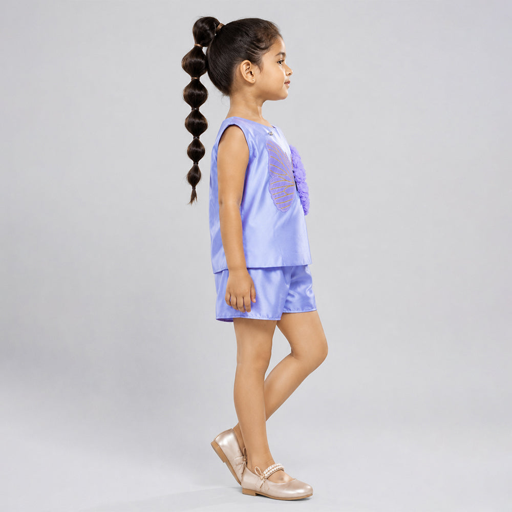Purple Butterfly Top & Shorts Partywear 2 Pcs Set for Girls
