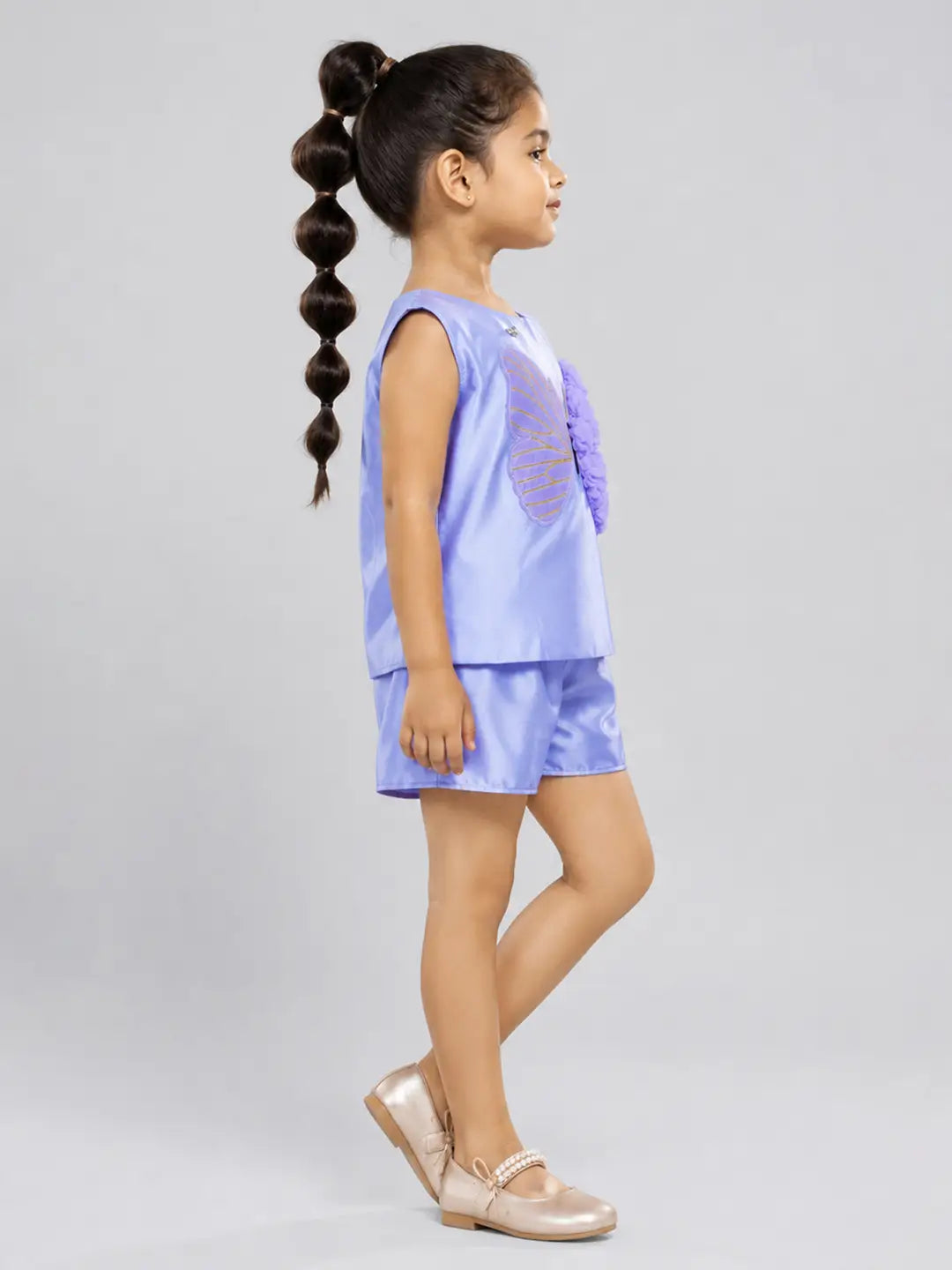 Purple Butterfly Top & Shorts Partywear 2 Pcs Set for Girls