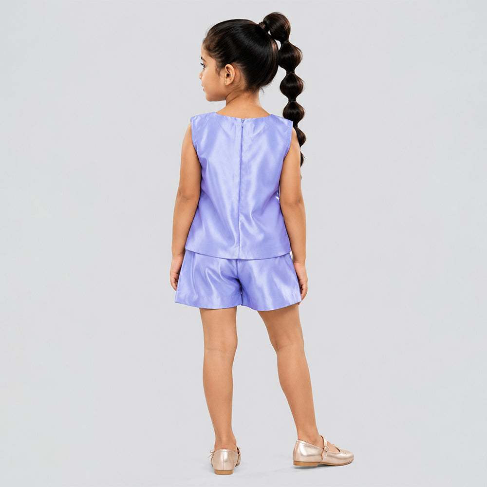 Purple Butterfly Top & Shorts Partywear 2 Pcs Set for Girls