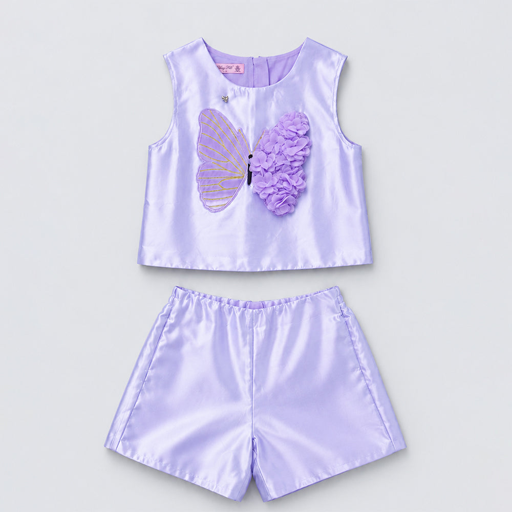 Purple Butterfly Top & Shorts Partywear 2 Pcs Set for Girls