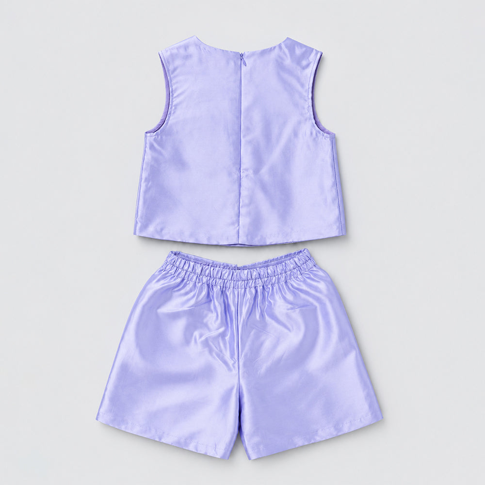 Purple Butterfly Top & Shorts Partywear 2 Pcs Set for Girls